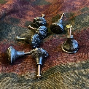 Vintage Pewter Leaf Drawer Knobs Pulls